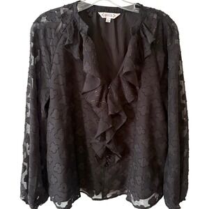Nanette Lepore Women's Black and Gold Clover‎ Ruffle Front Blouse in Size M